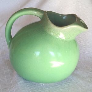 Vintage Hall China #633 Tilted Ball Pitcher in a Green Glaze Finish